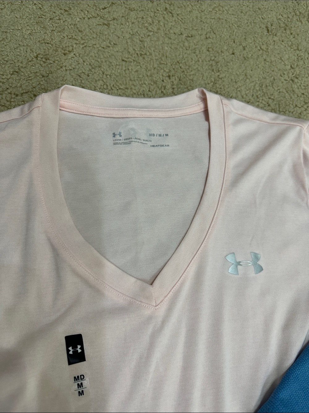 Under Armour Women's V-Neck Performance Tees - Light Pink & Teal Blue - Picture 2 of 6